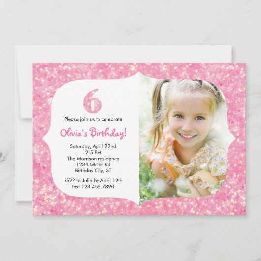Scintillent la sixième invitation d'anniversaire (Devant)