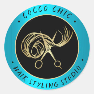 Scissors Hair Logo Name Bedankt Gold Blue Ronde Sticker