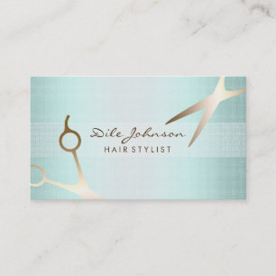 Scissors Hair Stylist Gold Glitter Linen Blue Visitekaartje