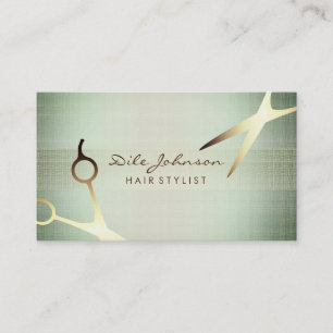 Scissors Hair Stylist Gold Glitter Saloon Linen Visitekaartje