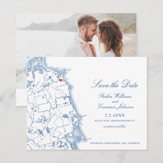 Scituate Massachusetts Kaart Elegant Navy Coastal (Voorkant / Achterkant)