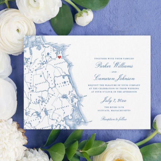 Scituate Massachusetts Kaart Elegant Navy Wedding