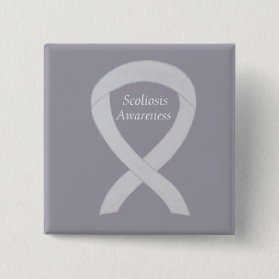 Scoliosis Awareness White Ribbon Custom Art Pin Vierkante Button 5,1 Cm