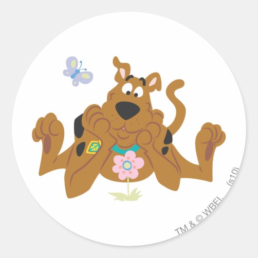 Scooby-Doo Admiring Flower Ronde Sticker (Voorkant)