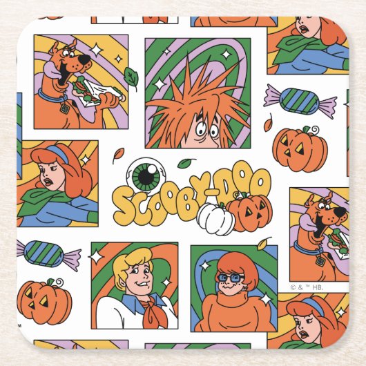 Scooby-Doo Halloween Photos Pattern Vierkante Kartonnen Onderzetter (Voorkant)