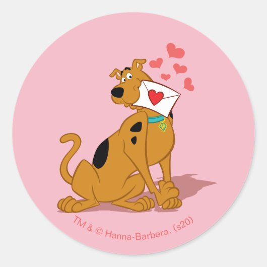 Scooby-Doo - Holding Valentijn Envelope Ronde Sticker (Voorkant)