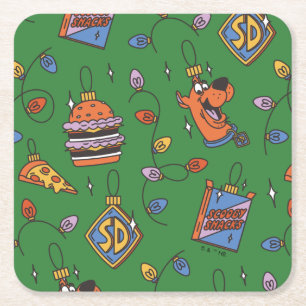 Scooby-Doo Kerst Snack Lichtjes Patroon Vierkante Kartonnen Onderzetter