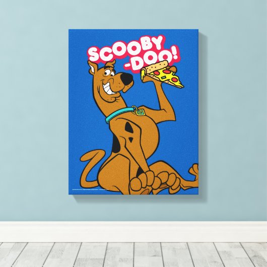 Scooby-doo met Pizza Slice Canvas Afdruk (Insitu (Houten vloer))