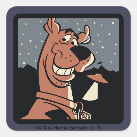 Scooby-Doo met UFO Vierkante Sticker (Voorkant)
