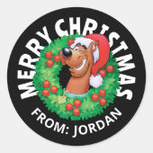 Scooby in Kerstkrans | Gepersonaliseerd Ronde Sticker (Voorkant)