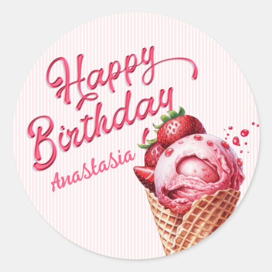 Scoop Ice Cream Girls Verjaardag Ronde Sticker (Voorkant)