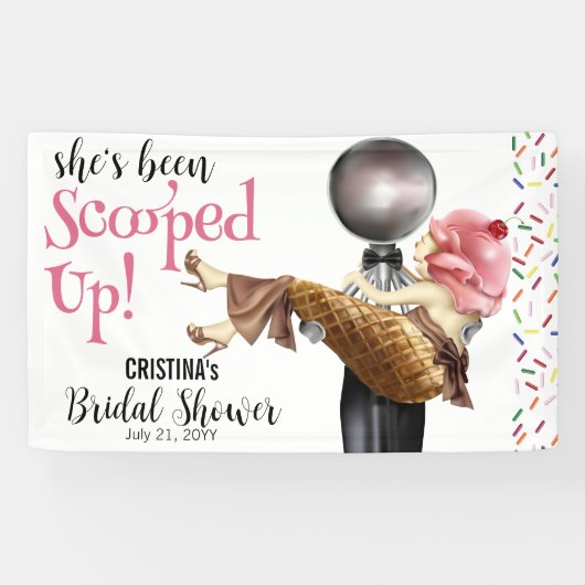 Scooped Up Strawberry Ijs Bridal Shower Spandoek (Horizontaal)