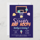 Scoops and Hoops meisjesbasketbal uitnodiging (Voorkant)