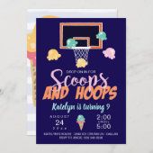 Scoops and Hoops meisjesbasketbal uitnodiging (Voorkant / Achterkant)