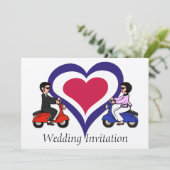 Scooter Boy en Girl mod hart Uitnodigingen (Staand voorkant)