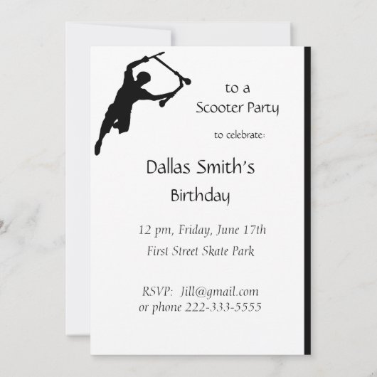 Scooter Fun Park Party uitnodigen Kaart (Achterkant)