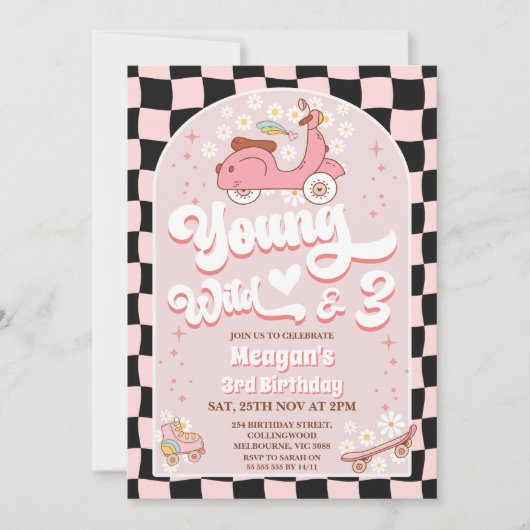 Scooter Roze Jonge Wild en Drie 3e verjaardag Kaart (Voorkant)