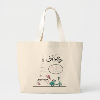 Scooter voorbij de Eiffel Tower Paris Frankrijk Grote Tote Bag