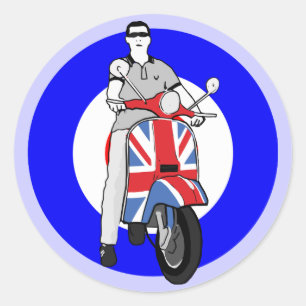 Scooterboy op uj scooter ronde sticker