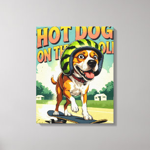 Scooterhond Zomer Grappig Retro Strand Canvas Afdruk