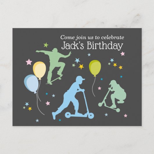 Scooters, fietsen, skateboards, rijden over uitnodiging briefkaart (Voorkant)