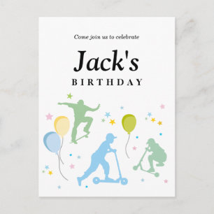 Scooters, fietsen, skateboards, rijden over uitnodiging briefkaart