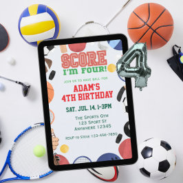 Score I'm Four, Sports 4th Birthday Kaart