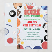 Score I'm Four, Sports 4th Birthday Kaart (Voorkant / Achterkant)
