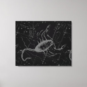 Scorpio Constellation Hevelius 1690 on Black Canvas Afdruk