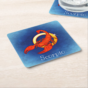 Scorpio in blauw vierkante kartonnen onderzetter
