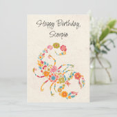 Scorpio Scorpion Zodiac Floral Carte Plat Annivers (Debout devant)