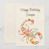 Scorpio Scorpion Zodiac Floral Carte Plat Annivers (Devant / Derrière)