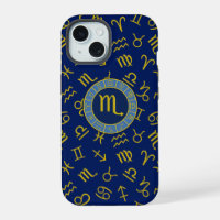 Scorpio Zodiac+Astrologie Symboles Motif Gld+Blues