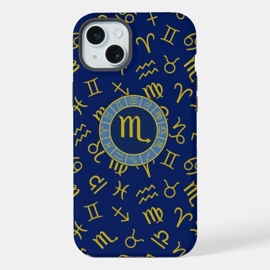 Scorpio Zodiac+Astrology Symbols Pattern Gld+Blues (Verso)