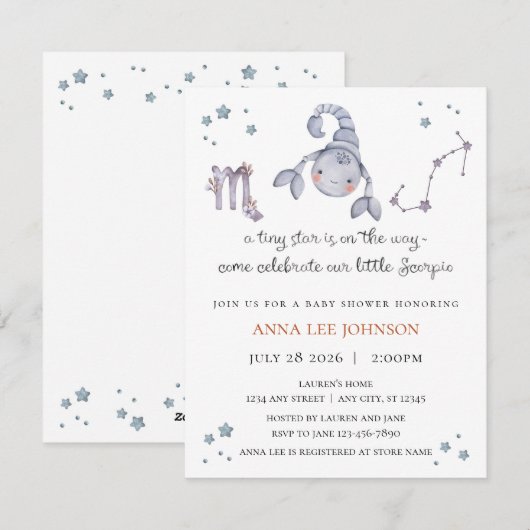 Scorpio Zodiac Baby Shower Invitation (Devant / Derrière)
