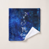 Scorpio Zodiac Constellation Bleu Galaxie Monogram (Gant de toilette)