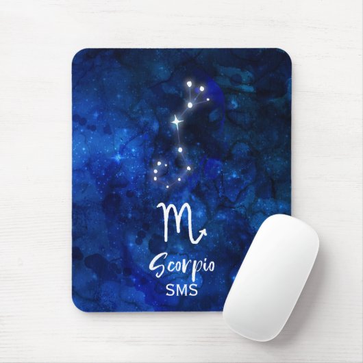 Scorpio Zodiac Constellation Blue Galaxy Monogram Muismat (Met muis)