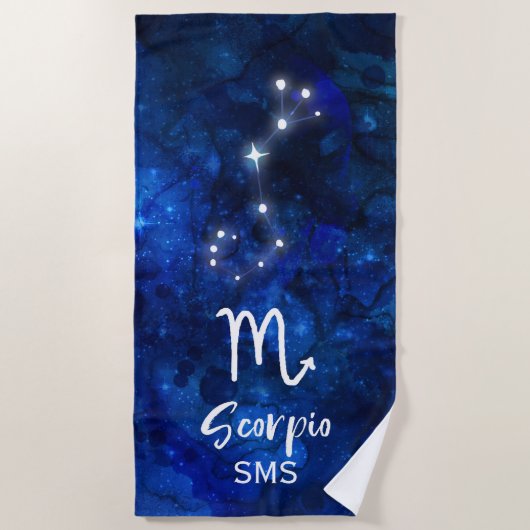 Scorpio Zodiac Constellation Blue Galaxy Monogram Strandlaken (Voorkant)
