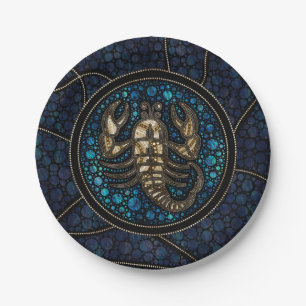 Scorpio Zodiac Dot Art Style Abalone Gold Papieren Bordje