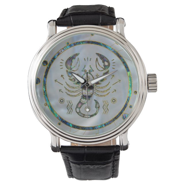 Scorpio Zodiac Gold Abalone op constellatie Horloge (Voorkant)