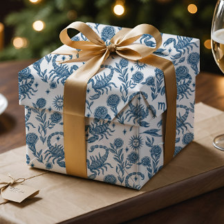 Scorpio Zodiac Intricate Celestial Blue Floral Cadeaupapier