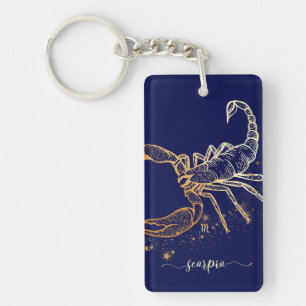 Scorpio Zodiac Navy Blue & Gold Sleutelhanger Desi