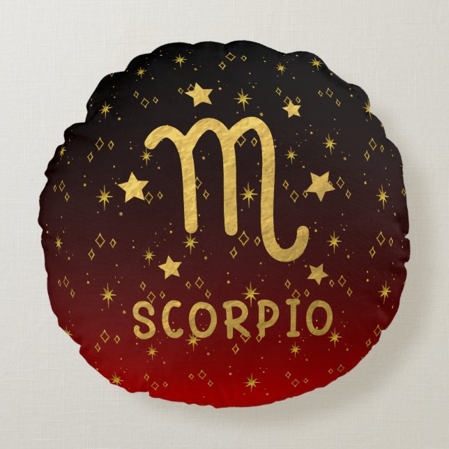 Scorpio Zodiac Rouge et Coussin rond or (Devant)