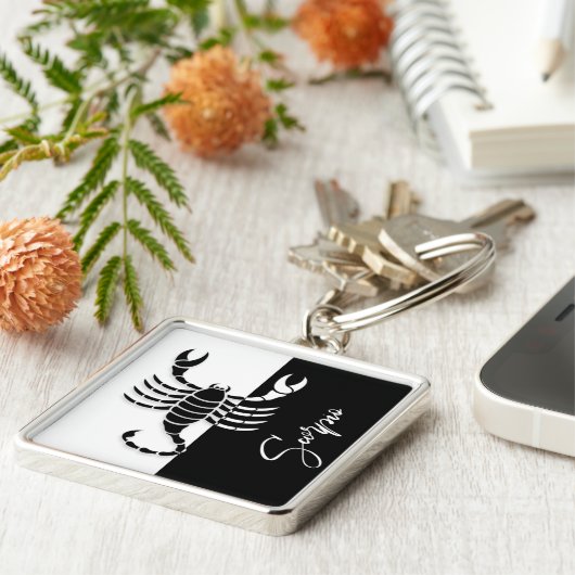 Scorpio Zodiac Sign, Black & White Sleutelhanger (Zijkant)