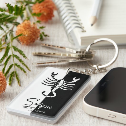Scorpio Zodiac Sign, Black & White Sleutelhanger (Voorkant Rechts)