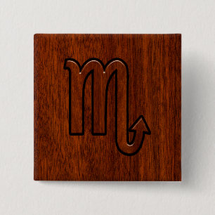 Scorpio Zodiac Sign in Mahogany Brown Style Vierkante Button 5,1 Cm