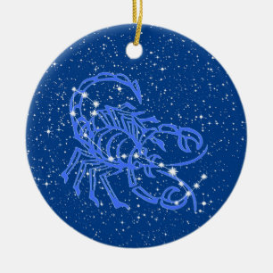 Scorpio Zodiac Sign met sterren op Deep Blue Keramisch Ornament