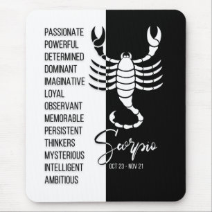 Scorpio Zodiac Sign Mousepad, Black & White Muismat