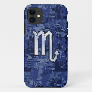 Scorpio Zodiac Sign on Navy Blue Camo iPhone 11 Hoesje