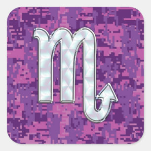 Scorpio Zodiac Sign on Pink Fuchsia Digital Camo Vierkante Sticker